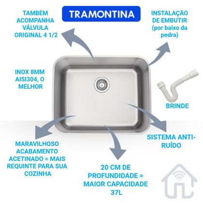 Imagem de Cuba Tramontina Inox Sobrepor Dora 50x40 Acetinado Válvula + Sifão