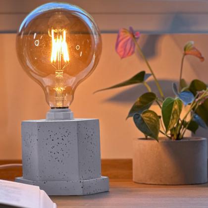Imagem de Cubo Abajur Luminária De Mesa Hexagonal Decorativa Com Base Peônia Artesanal De Cimento Com Granilite