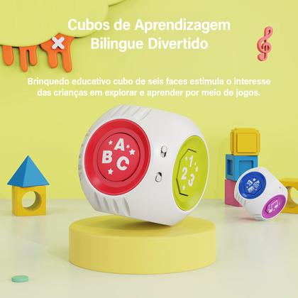 Imagem de Cubo Educativo Musical Alfabeto Numérico Sons de Animais Canções Cores Interativo Inglês Espanhol Aprendizado Educação Bilíngue