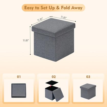 Imagem de Cubo otomano de armazenamento B FSOBEIIALEO Linho cinza 30x30x30cm