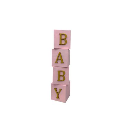 Imagem de Cubo Rosa Bebê Letra Amarela Festa Chá de Bebê Decoração 8x8x8 Cm Mdf Madeira