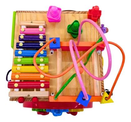 Imagem de Cubo Sensorial Com 19 Atividades Educativa Montessori Grande