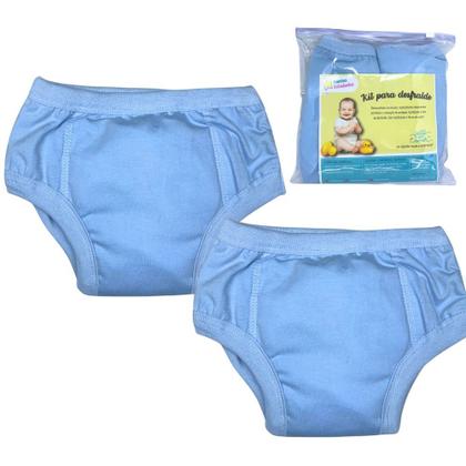 Imagem de Cueca Algodão Absorvente para Desfralde Kit 2unds Lisa Azul