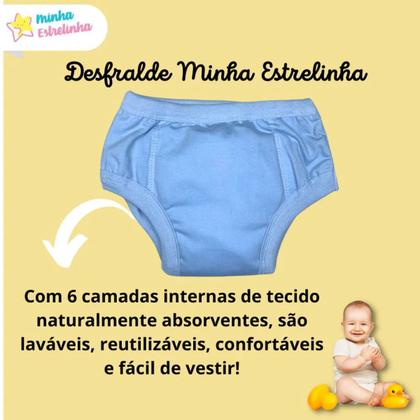 Imagem de Cueca Algodão Absorvente para Desfralde Kit 2unds Lisa Azul
