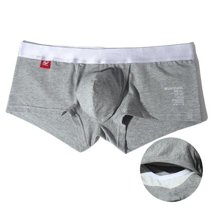 Imagem de Cueca Boxer Masculina De Algodão Respirável Frente Aberta Roupa Íntima Sexy Com Protuberância De