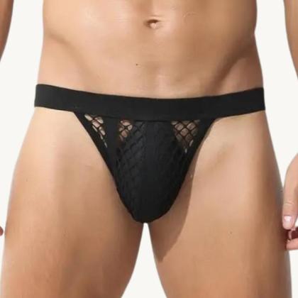 Imagem de Cueca jockstrap sexy suporte atletico com faixa aberta tecido arrastao furadinho sem forro