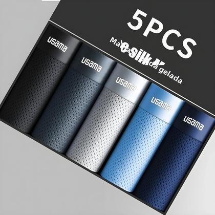 Imagem de Cuecas Boxer Masculinas plus Size De Seda Gelada, Kit Com 5 Peças, Frescas, Respiráveis E De Malha