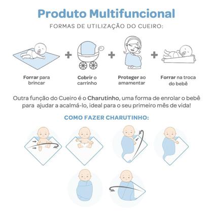Imagem de Cueiro de bebê Flanelado Papi Bordado 100% Algodão 80x80cm Kit C/ 3 Unidades