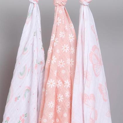 Imagem de Cueiro de bebê Soft Swaddle 100% Algodão 1,00x80cm Kit C/ 3 Unidades - Papi