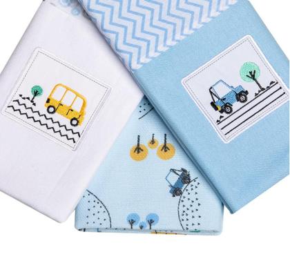 Imagem de Cueiro Flanelado Com 3 Pçs Carrinhos 80cm X 80cm Papi