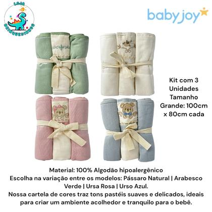 Imagem de Cueiro Flanelado Premium Grande Algodão Enxoval Bebê 3 Peças