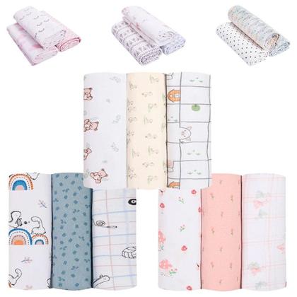 Imagem de Cueiro Manta Flanelado Composê 100% Algodão 80x80cm Kit Com 3 Unidades Papi Baby