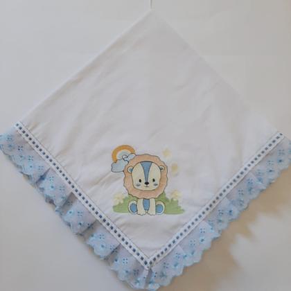 Imagem de Cueiro Manta Soft Para Bebê Bordada Com Lese 100% Algodão Kit 03 Peças Para Passeio e Maternidade