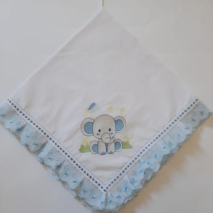 Imagem de Cueiro Manta Soft Para Bebê Bordada Com Lese 100% Algodão Kit 03 Peças Para Passeio e Maternidade