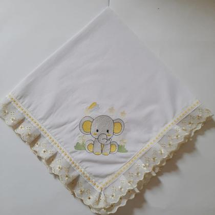Imagem de Cueiro Manta Soft Para Bebê Bordada Com Lese 100% Algodão Kit 03 Peças Para Passeio e Maternidade