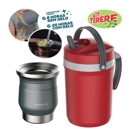 Imagem de Cuia Térmica Chumbo 250ml Jarra Vermelha 2,5L Tereré Suco