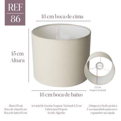 Imagem de Cúpula de Abajur 18x15x18cm Redondo Tecido Algodão Soquete nacional Ref 86