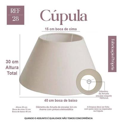 Imagem de Cupula De Abajur 30x15x40cm Grande de Tecido Algodão Soquete nacional Ref 28 Cor bege, preto branco