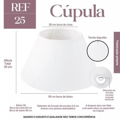Imagem de Cúpula de abajur 30x20x50cm Tecido Algodão Soquete Nacional Ref 25