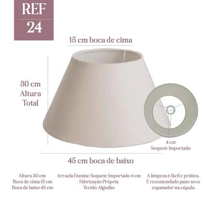 Imagem de Cúpula De Abajur Tecido Algodão 30 cm x 15 cm x 45 cm Soquete Importado Ref 24