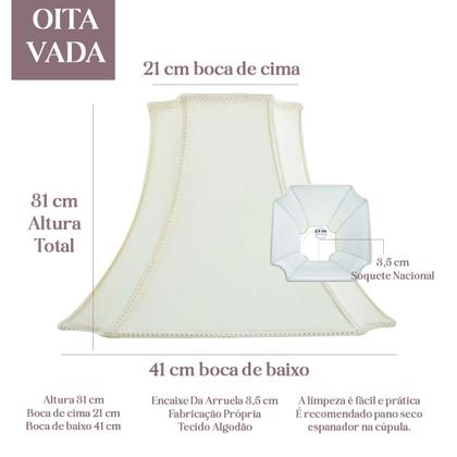 Imagem de Cupula De Abajur Trabalhada Estilo Oitavada Algodão