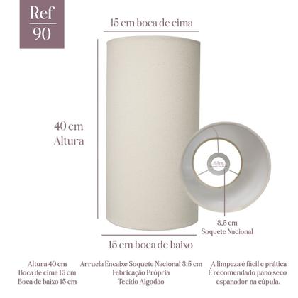 Imagem de Cúpula para abajur luminaria 15x40x15cm de Tecido Algodão Soquete nacional e27 Ref 90
