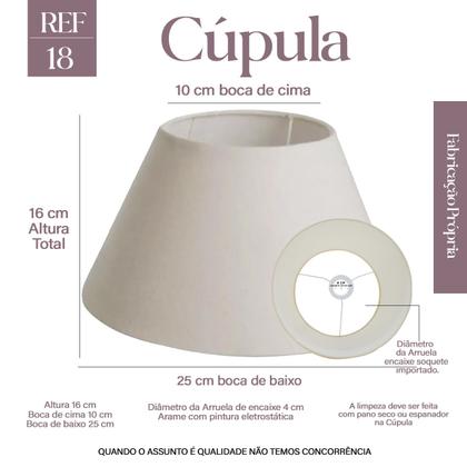 Imagem de Cúpula Para Abajur Tecido Algodão 16 cm x 25 cm x 10 cm Bege, Preto e Branco Encaixe 4 Cm Ref 18