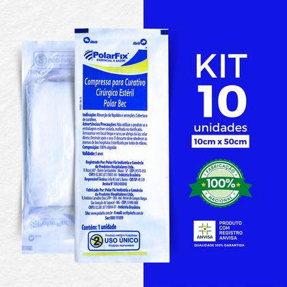 Imagem de Curativo Algodonado Compressa Estéril PolarFix 10x50cm 10 Unidades