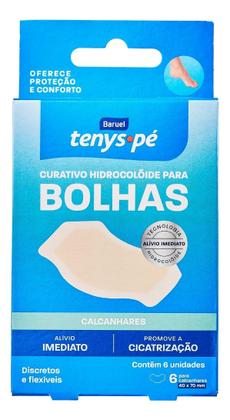 Imagem de Curativo Cicatrizante Hidrocoloide Tenys Pe Baruel Adesivo p/ Bolhas no Calcanhar - Pack c/ 06