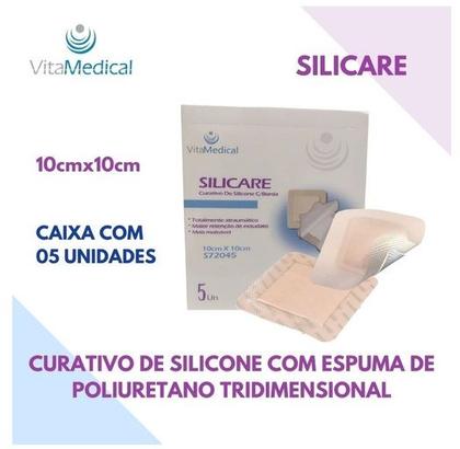 Imagem de Curativo De Silicone C/ Espuma E Borda Silicare 10x10cm 5 Un