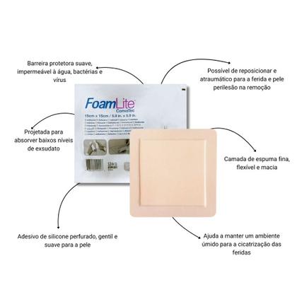 Imagem de Curativo Foam Lite Adesivo 15cm x 15cm 1 Unidade 1713693/421561 Convatec