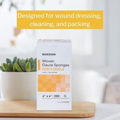 Imagem de Curativo para feridas, tecido McKesson, algodão de 12 camadas, 10 x 10 cm, 200 quilates