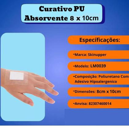 Imagem de Curativo Transparente Adesivo P/ Pele 8x10cm - 15 Unidades