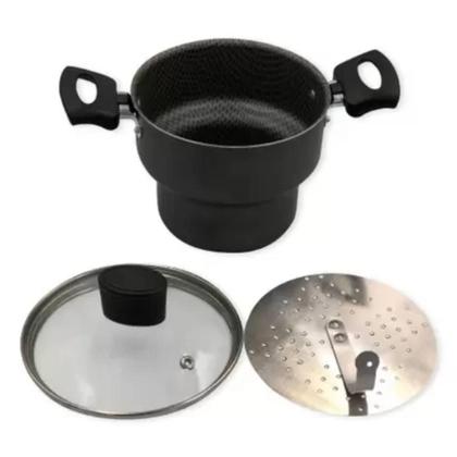 Imagem de Cuscuzeira Antiaderente C/ Tampa de Vidro 14  Vermelho/Cinza