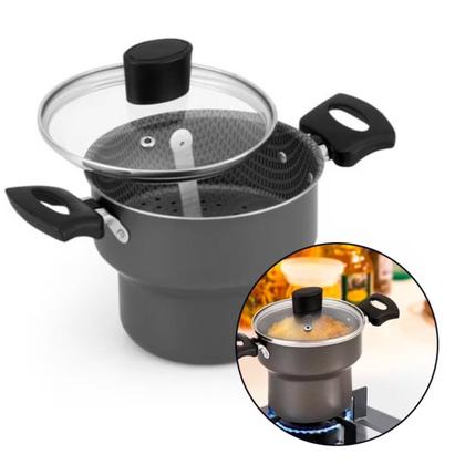 Imagem de Cuscuzeira Antiaderente C/ Tampa de Vidro 14  Vermelho/Cinza