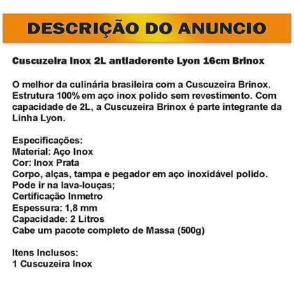 Imagem de Cuscuzeira Brinox 16CM Lyon Inox