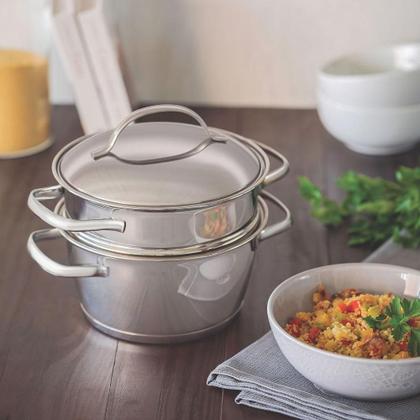 Imagem de Cuscuzeira Cozi-vapore Allegra Em Aço Inox Com Fundo Triplo 16cm 2 Peças - Tramontina 65650050