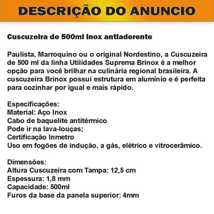 Imagem de Cuscuzeira Fogão de Indução Antiaderente Aço Inox Individual 500ml 16cm Brinox