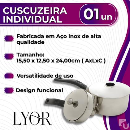 Imagem de Cuscuzeira Individual de Aço Inox Com Alça Versátil Cozimento Legumes - Lyor