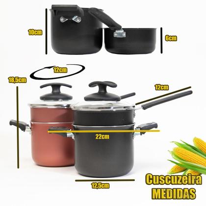 Imagem de Cuscuzeira pequena 2 em 1 Cor cereja 1,1litro Fortaleza.