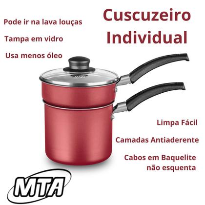 Imagem de Cuscuzeiro 12cm Antiaderente com Tampa de Vidro 1,1L Alumínio MTA