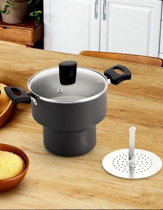 Imagem de Cuscuzeiro Antiaderente Com Tampa de Vidro - Cinza