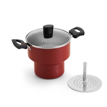 Imagem de Cuscuzeiro Enjoy 18 Antiaderente Vermelho com Tampa de Vidro