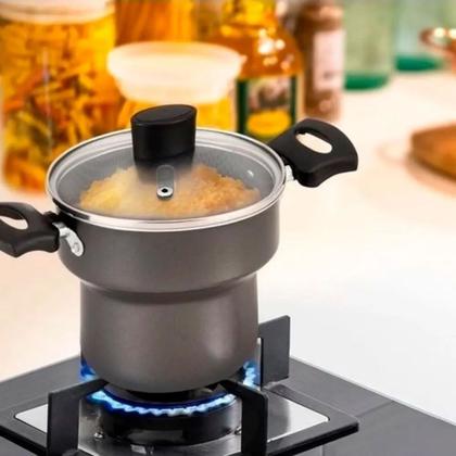 Imagem de Cuscuzeiro Enjoy 18 Com Tampa De Vidro  Cinza/Vermelho Alegrete