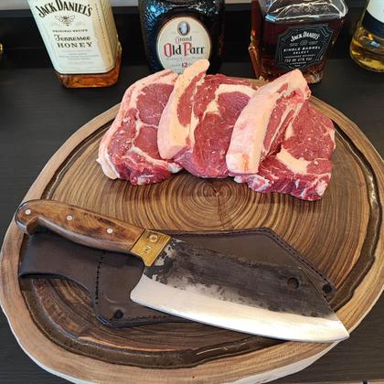 Imagem de Cutelo Artesanal 8' Churrasco Cabo de Madeira Carne Cozinha Brut Forge Aço Carbono 1070