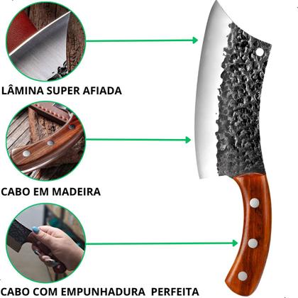 Imagem de Cutelo Artesanal Profissional Aço Inox Cabo Madeira 27cm