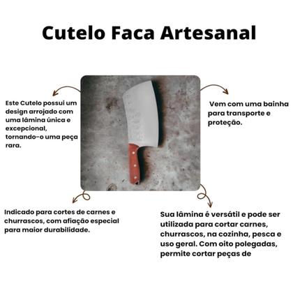 Imagem de Cutelo Faca Artesanal Profissional para Churrasco e Cozinha