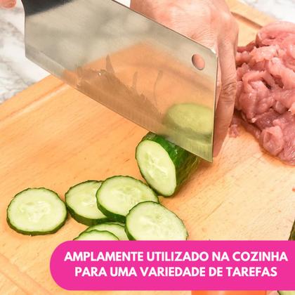 Imagem de Cutelo Machadinha Inox 6” Profissional Chef Facão Cozinha Açougueiro Cabo Branco Osso Carne Grande