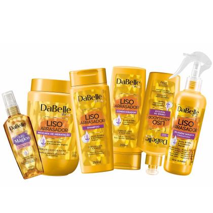 Imagem de Dabelle Liso Arrasador Shampoo 250ml e Condicionador 200ml + Máscara Hidratação 800g + Creme Proteção Térmica 270g + Spray Selagem e Óleo Reparador