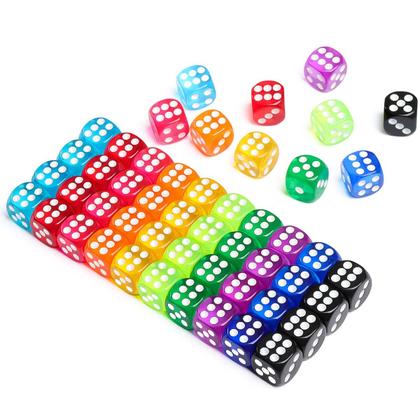 Imagem de Dados coloridos jrceliy de 6 lados de 14 mm para jogos de tabuleiro x50 com caixa